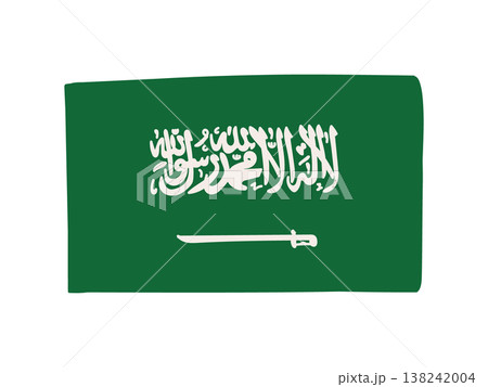 かわいいサウジアラビアの国旗アイコン 手描きタッチの旗イラスト かわいいサウジアラビアの国旗アイコン 手描きタッチの旗イラスト 138242004