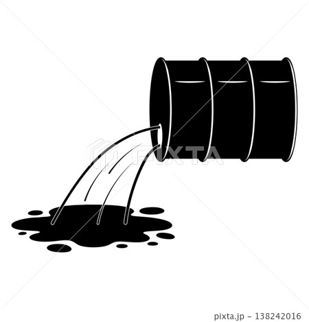Black oil barrel leak silhouette industrial spill pollution, petroleum leakage 138242016