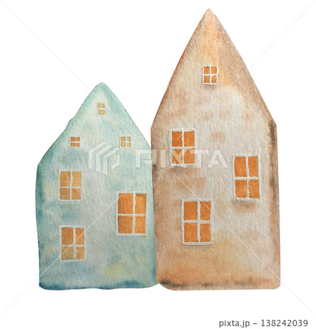 winter house watercolor composition  138242039