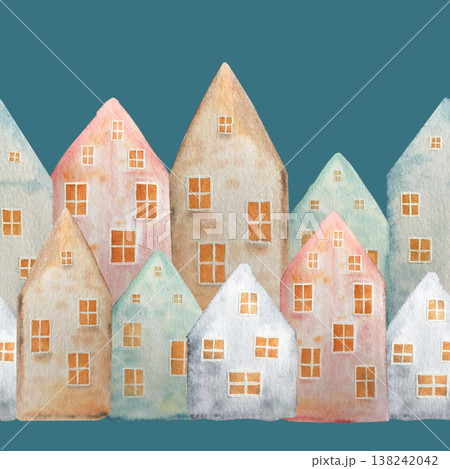scandy house seamless pattern on background watercolor illustration scandy house seamless pattern on background watercolor illustration 138242042