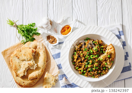 keema matar with minced meat, peas and naan keema matar with minced meat, peas and naan 138242397