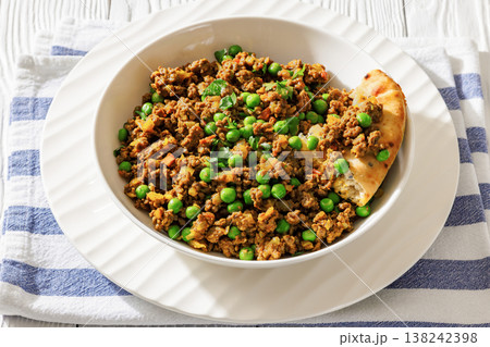 keema matar with minced meat, peas and naan keema matar with minced meat, peas and naan 138242398