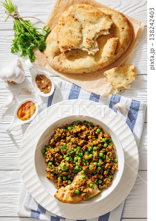 keema matar with minced meat, peas and naan keema matar with minced meat, peas and naan 138242403
