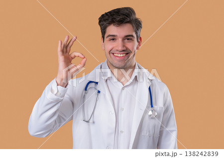Positive Doctor Man With Ok, Okay Hand Sign Gesture. Happy Medical, Physician Positive Doctor Man With Ok, Okay Hand Sign Gesture. Happy Medical, Physician 138242839