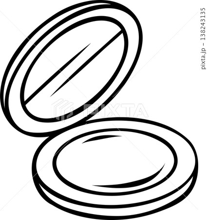 Open round powder, makeup cosmetics, simple black and white icon in doodle and sketch style. Hand-drawn compact for beauty branding or packaging 138243135