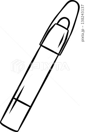 Pencil concealer with cap, simple black and white sketch. Hand-drawn makeup tool for beauty branding or cosmetic packaging 138243137