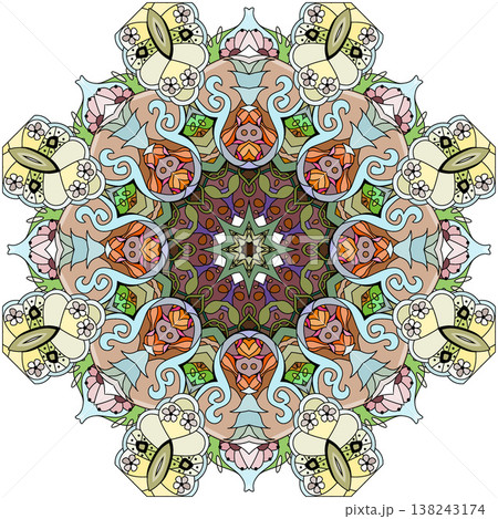 Colorful cute Mandalas. Decorative unusual round ornaments. 138243174