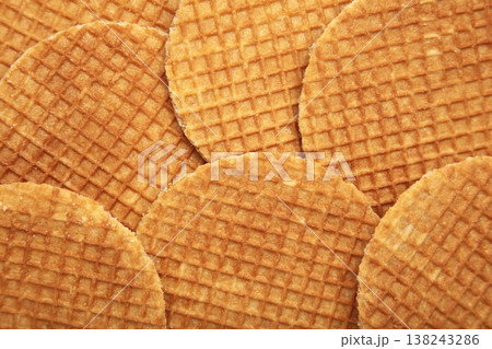 Macro Background of Waffle Texture from a Stroopwafel Macro Background of Waffle Texture from a Stroopwafel 138243286