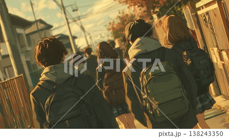 歩く学生達 138243350