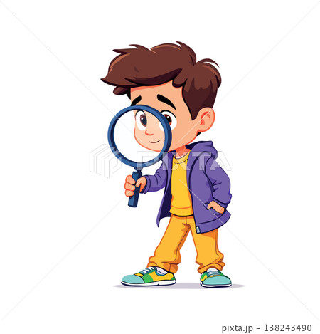 Curious child exploring with magnifying glass, discovering new worlds Curious child exploring with magnifying glass, discovering new worlds 138243490