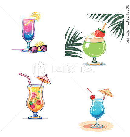 Colorful tropical cocktails bringing refreshment on summer vacation Colorful tropical cocktails bringing refreshment on summer vacation 138243509