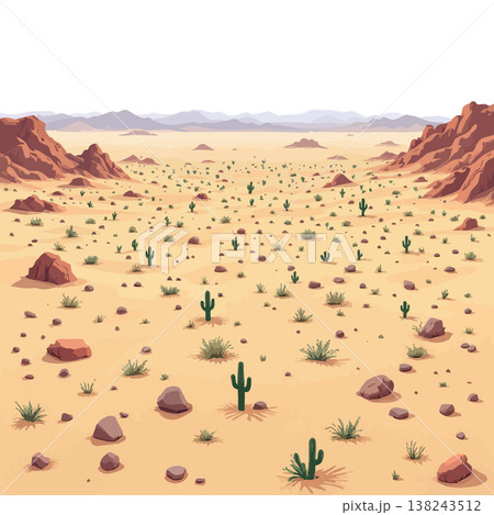 Cacti growing in a flat desert landscape illustration Cacti growing in a flat desert landscape illustration 138243512