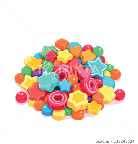 Colorful assorted candy pile forming a small mountain of sweetness Colorful assorted candy pile forming a small mountain of sweetness 138243524