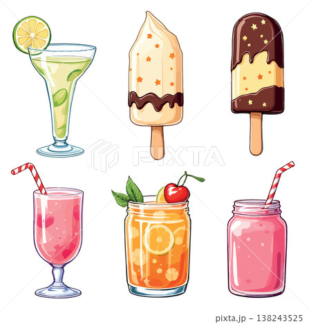Refreshing summer drinks and ice creams providing cool relief Refreshing summer drinks and ice creams providing cool relief 138243525