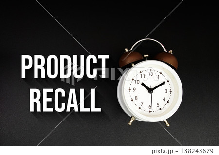 Product Recall text with alarm clock on black background Product Recall text with alarm clock on black background 138243679