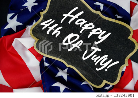Happy 4th of July written on blackboard with USA flag background Happy 4th of July written on blackboard with USA flag background 138243901
