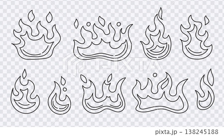Flame Line Doodles set featuring fire flames in various shapes and intensities isolated on a white background Flame Line Doodles set featuring fire flames in various shapes and intensities isolated on a white background 138245188