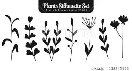 Silhouette Botanical Wildflower and Minimalist Leaf Branch Floral Set.Vector Illustration Silhouette Botanical Wildflower and Minimalist Leaf Branch Floral Set.Vector Illustration 138245196