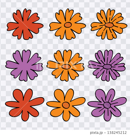 Retro Flower Colorful Spring Floral Decorative Elements Bundle.Vector Illustration Retro Flower Colorful Spring Floral Decorative Elements Bundle.Vector Illustration 138245212