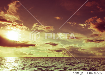 Beautiful sunset on the ocean sea 138246597