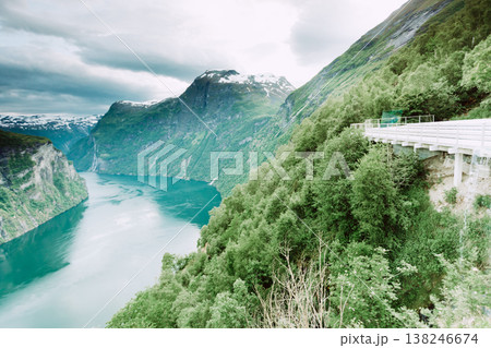 View on Geirangerfjord from Flydasjuvet viewpoint Norway 138246674