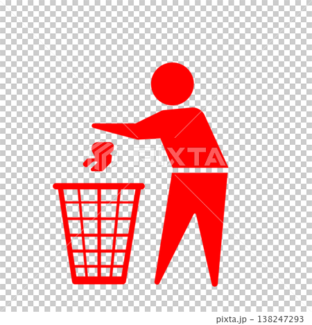 一個人形圖示（紅色）正在將垃圾丟進垃圾桶。 138247293