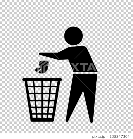 一個人將垃圾丟進垃圾桶的圖示（黑色） 138247304