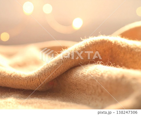 柔らかなベージュのウール生地のマクロクローズアップ写真 138247306
