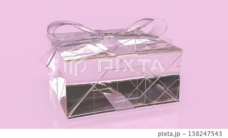 Transparent Gift Box With Ribbon On Pink Background 3d render. Transparent Gift Box With Ribbon On Pink Background 3d render. 138247543