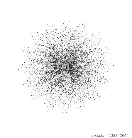 Geometric form sand effect stipple textured shapes vector illustration, round confetti dots grunge pattern. Abstract ornament festive template concept, speckled chaotic particles, geometric image 138247644