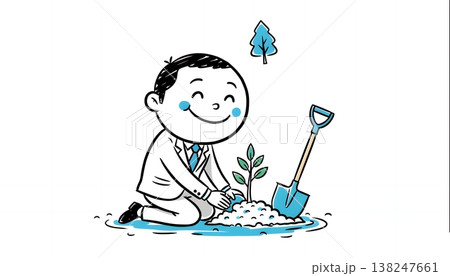 SDGsの森林保護活動で植樹をするビジネスパーソン 138247661