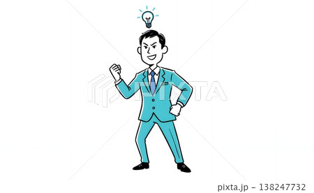 アイデアがひらめいた表情のビジネスウーマンと電球のイラスト 138247732