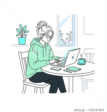 カフェやコワーキングスペースでノートパソコンを使う女性 138247861