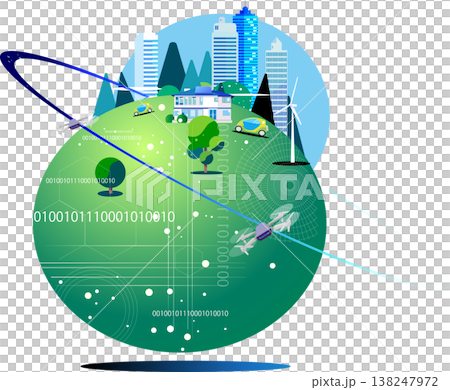DXとスマートシティを象徴するエコでクリーンな未来都市のベクターイラスト DXとスマートシティを象徴するエコでクリーンな未来都市のベクターイラスト 138247972