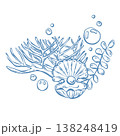 Vector illustration with a marine theme. Underwater world, seaside vacation in blue. Cute shell with pearl in doodle. 138248419