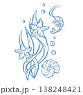 Vector illustration with a marine theme. Underwater world, seaside vacation in blue. Cute shrimp in doodle. 138248421
