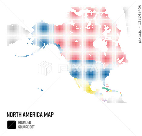 世界地図ドット粗め 北アメリカ・中米・カリブ海地域 国別にグループ 138248456