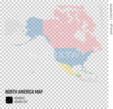 世界地図ドット粗め 北アメリカ・中米・カリブ海地域 国別にグループ 138248456