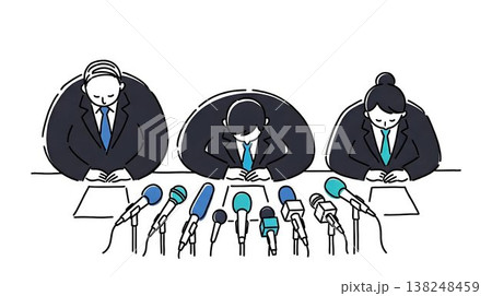 記者会見で深く頭を下げて謝罪するビジネスパーソン 138248459