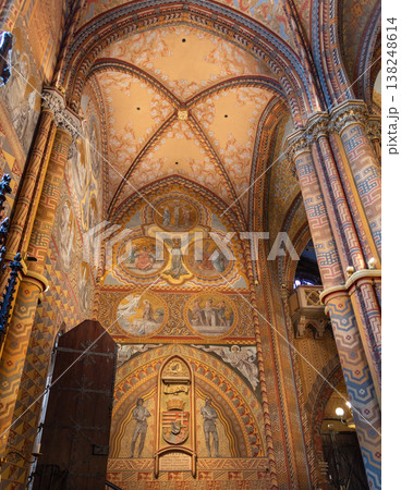 Richly decorated interior of Matthias church in Buda Castle in Budapest, Hungary Richly decorated interior of Matthias church in Buda Castle in Budapest, Hungary 138248614
