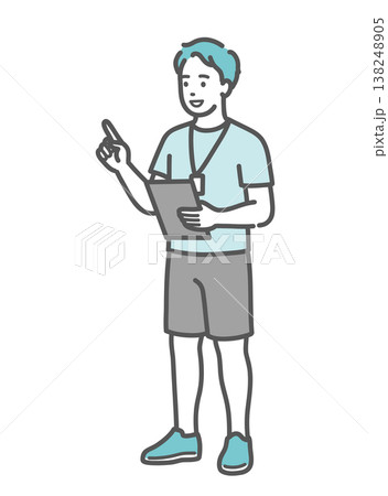 笑顔で説明・アドバイスをする男性インストラクターのイラスト 笑顔で説明・アドバイスをする男性インストラクターのイラスト 138248905