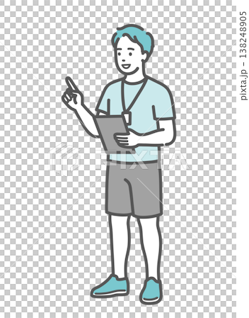 笑顔で説明・アドバイスをする男性インストラクターのイラスト 笑顔で説明・アドバイスをする男性インストラクターのイラスト 138248905