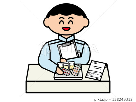 薬を用意してくれた男性の薬剤師さん 薬を用意してくれた男性の薬剤師さん 138249312