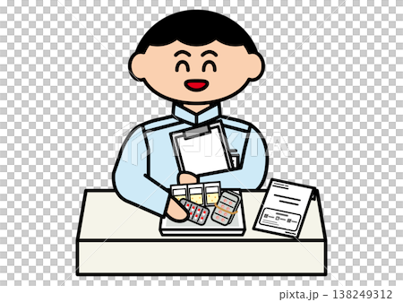薬を用意してくれた男性の薬剤師さん 薬を用意してくれた男性の薬剤師さん 138249312