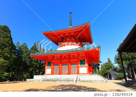 【和歌山県】快晴の高野山の壇上伽藍の根本大塔 138249314