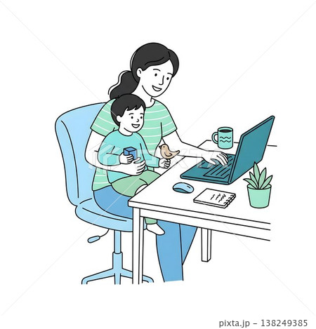 在宅ワークと子育てを両立するビジネスパーソン 138249385