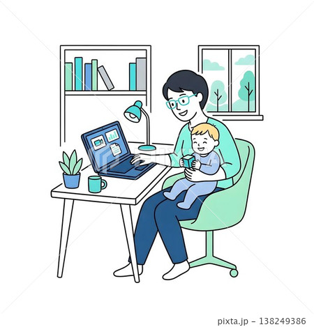 在宅ワークと子育てを両立するビジネスパーソン 138249386