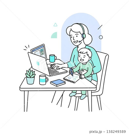 在宅ワークと子育てを両立するビジネスパーソン 138249389