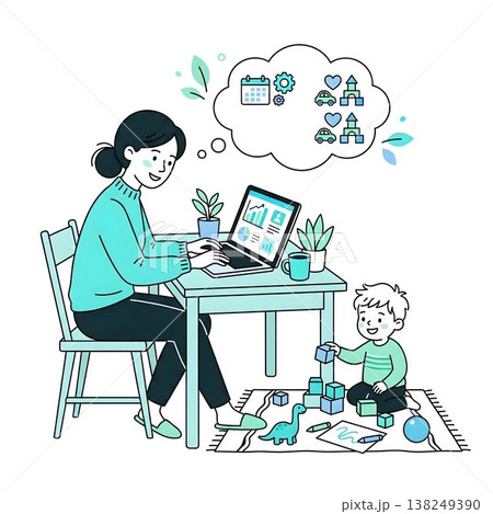 在宅ワークと子育てを両立するビジネスパーソン 138249390