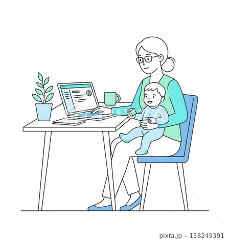 在宅ワークと子育てを両立するビジネスパーソン 在宅ワークと子育てを両立するビジネスパーソン 138249391